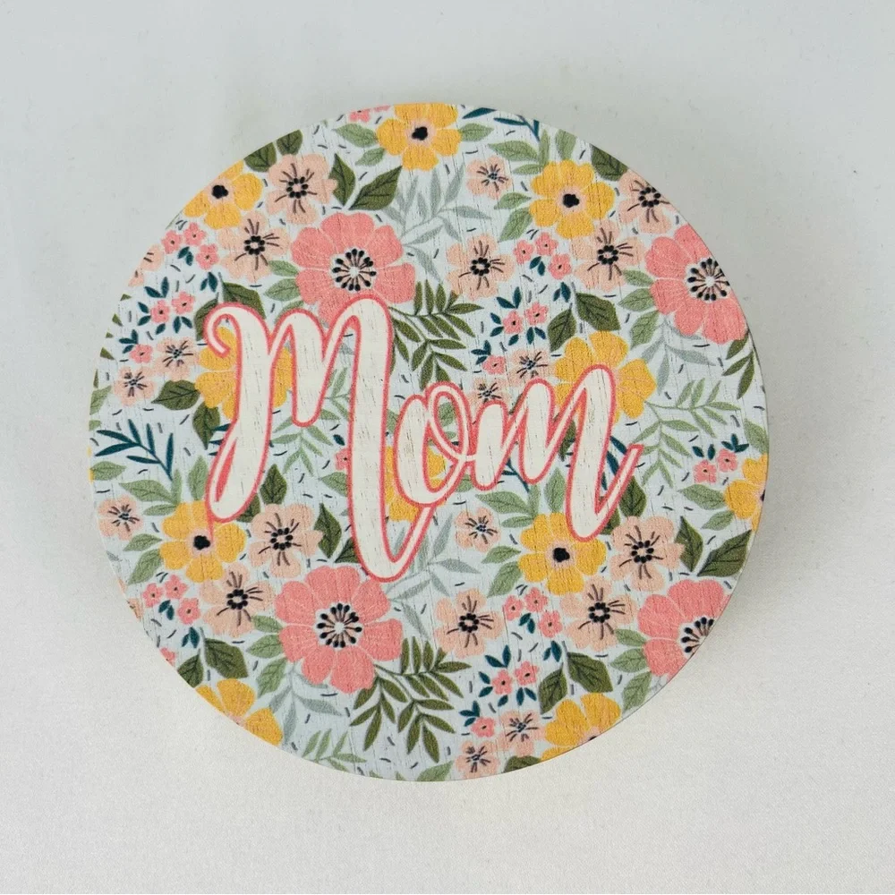 Sand + Fog Sand + Paws 2 Wick 12oz Candle Replacement Wood Lid “Mom” Flowers